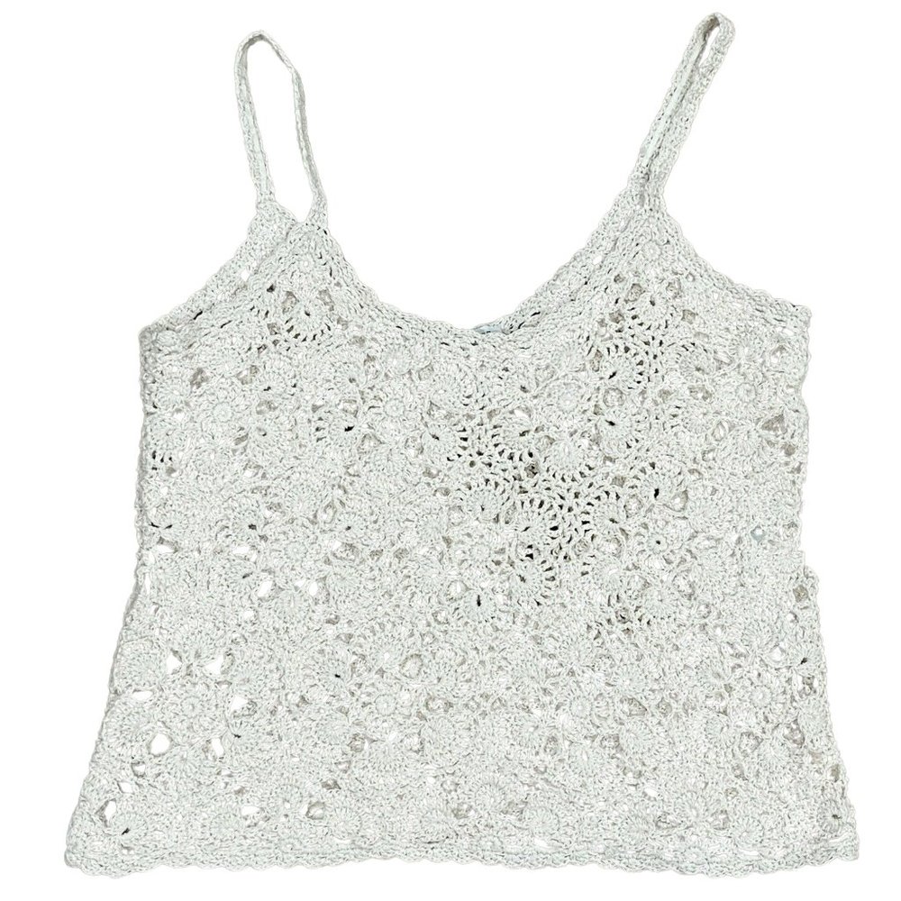 Zara Crochet Knit Tank Top Cream Ivory Cropped Women's‎ Sz Small